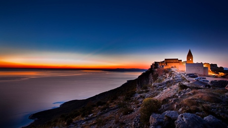 Sunset view of a coastal village on the island of Cres