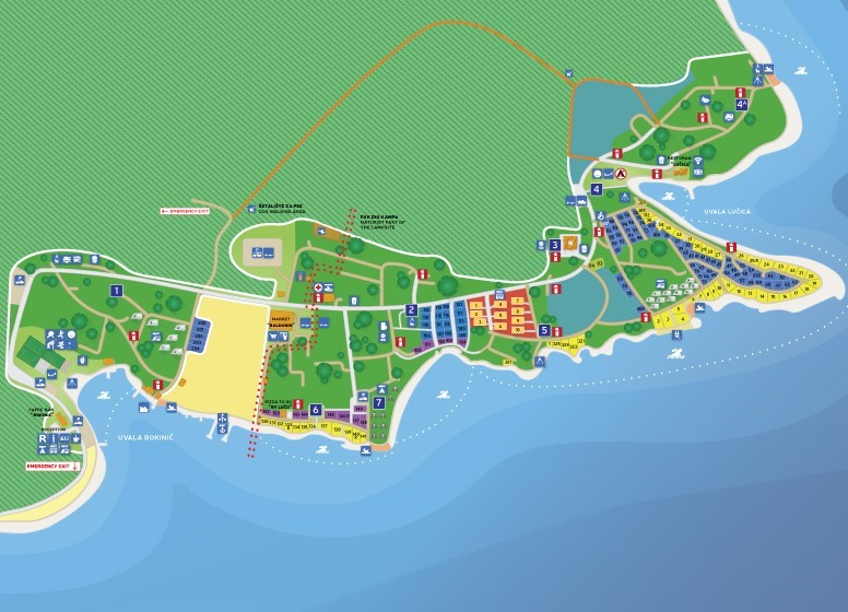 Kaart van een camping op het eiland Cres